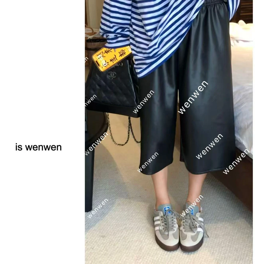 【WEN】半岛铁盒 新款高级感阔腿直筒皮裤休闲百搭中裤 YS1035