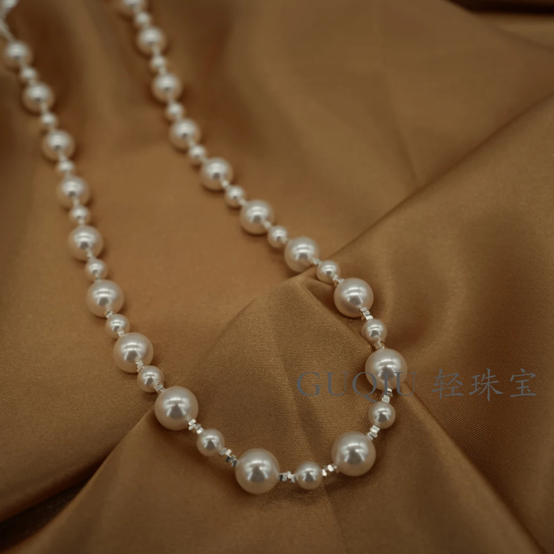 链子925银仿珍珠 复古施华洛S925银项链洗澡可戴经典优雅气质项链