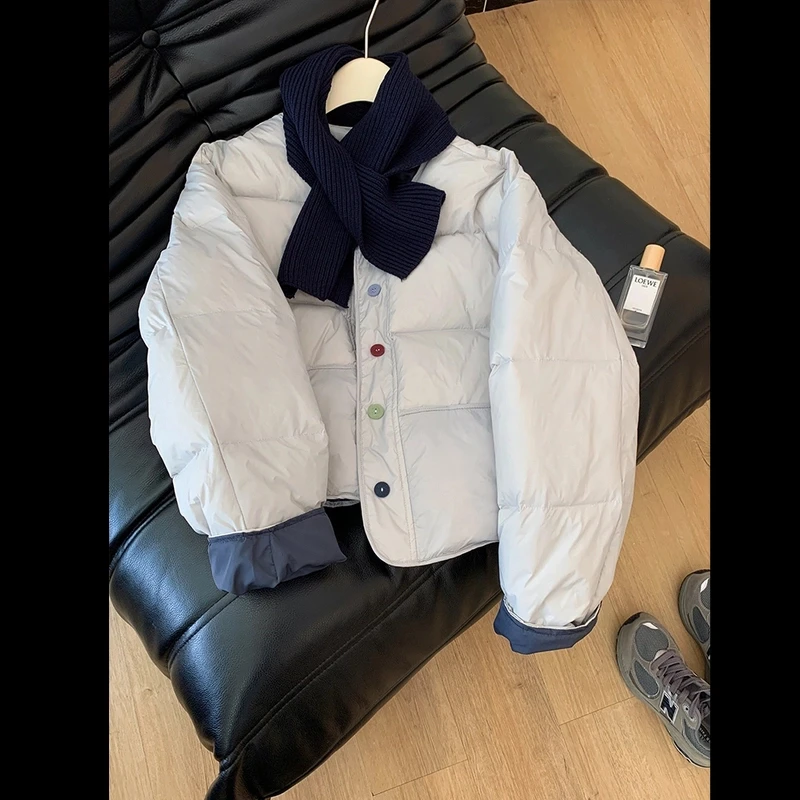 【送围巾】2024冬季新款短款女小个子小清新彩色扣减龄面包服外套