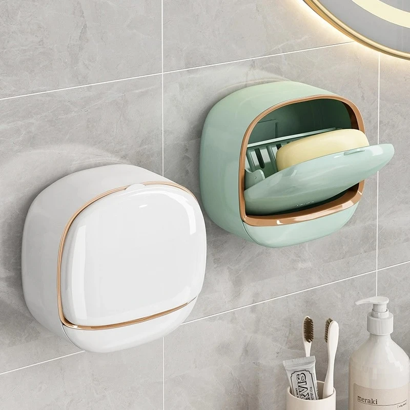 肥皂盒壁挂式卫生间浴室沥水双层翻盖香皂肥皂收纳盒免打孔香皂盒