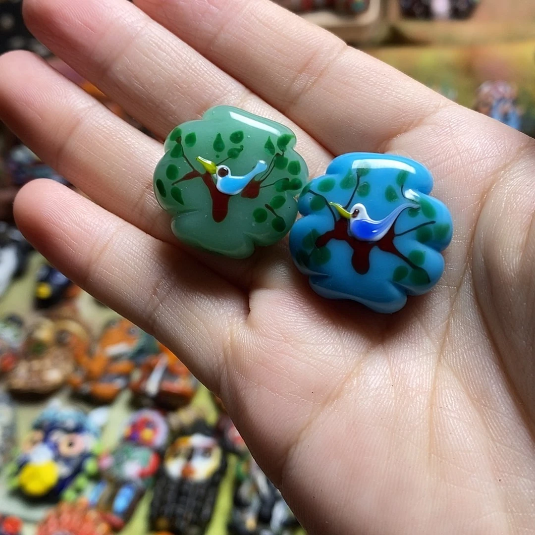 琉璃颈饰小鸟牌一组01