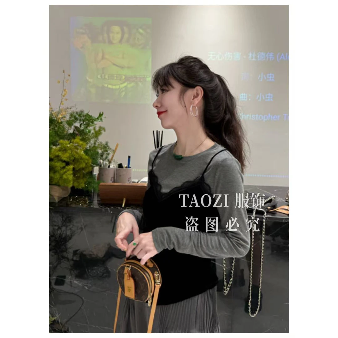 【现货秒发】【桃子自制】08999 25年秋新款时尚百搭假两件丝绒上衣