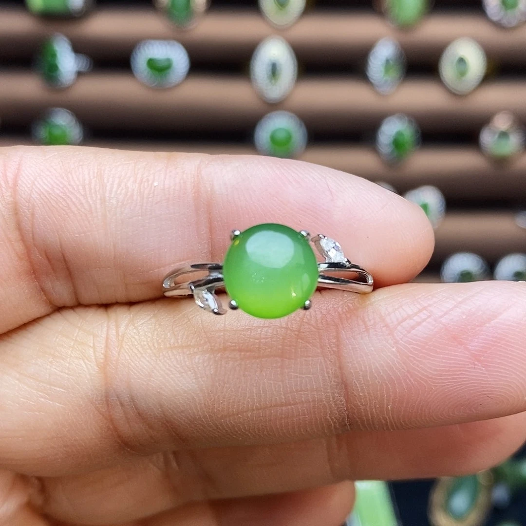 吊坠(不含链)银S925镶嵌和田玉（碧玉）戒指