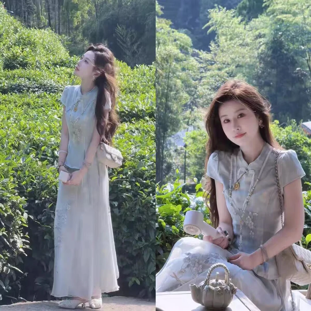 【云水蓝·碧落天光】新中式复古国风上衣刺绣马面裙时尚套装9005