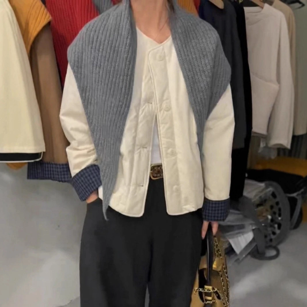 慵懒风秋季新款圆领宽松显瘦棉服外套女时尚休闲百搭拼接夹克上衣