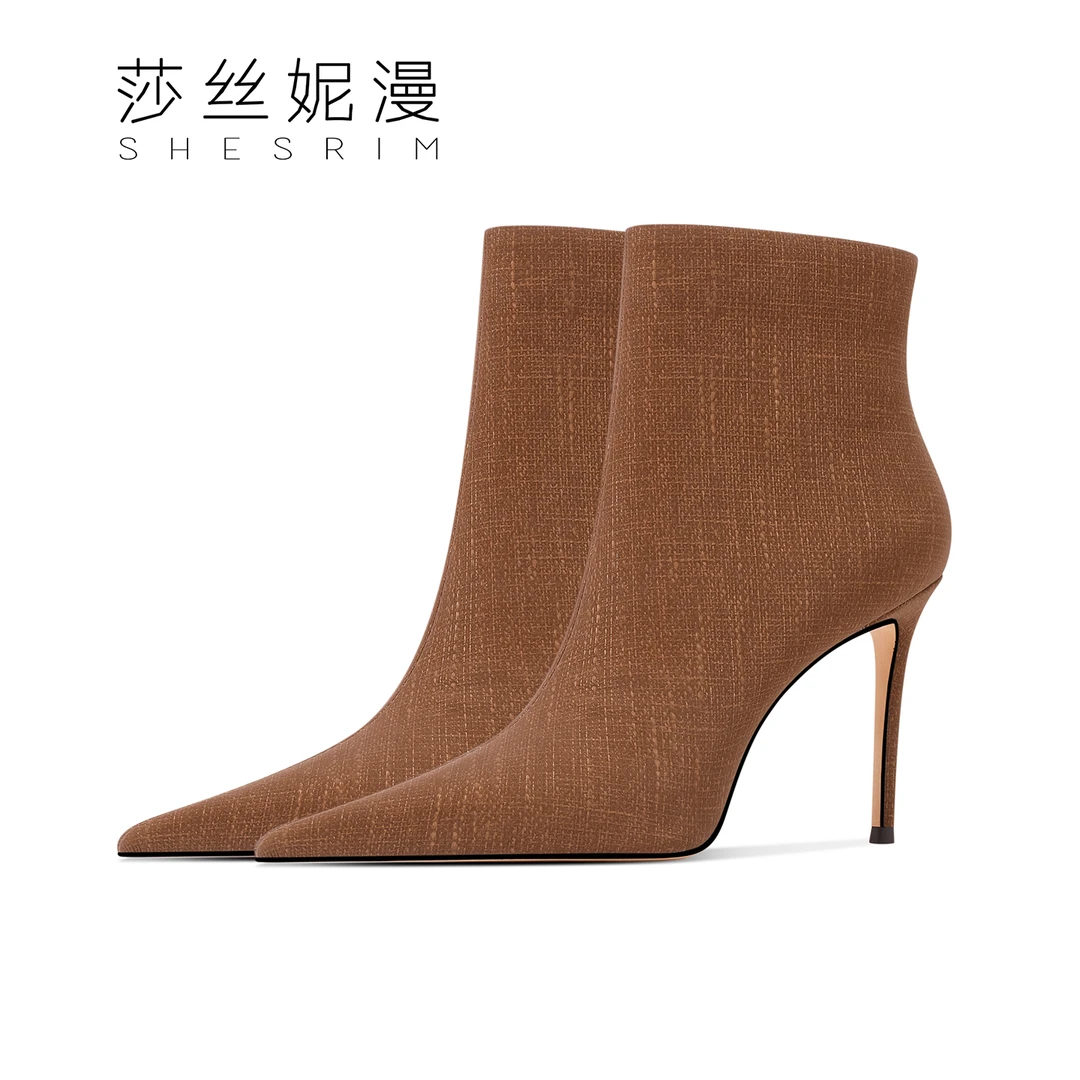 「哑光]2025气质冬季时装9CM细高跟女靴上新尖头短靴秋冬季款