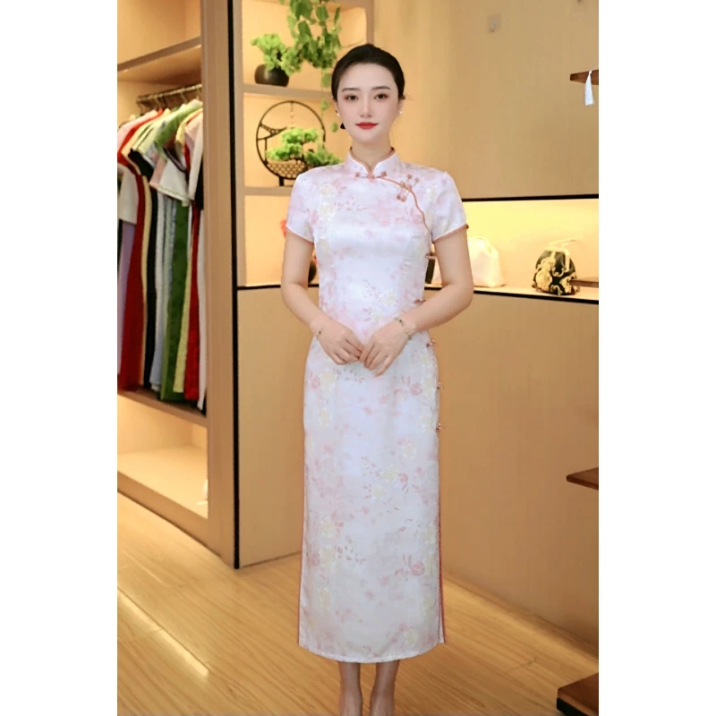 A102662,春夏新款新中式温婉系复古民国气质素雅日常旗袍裙