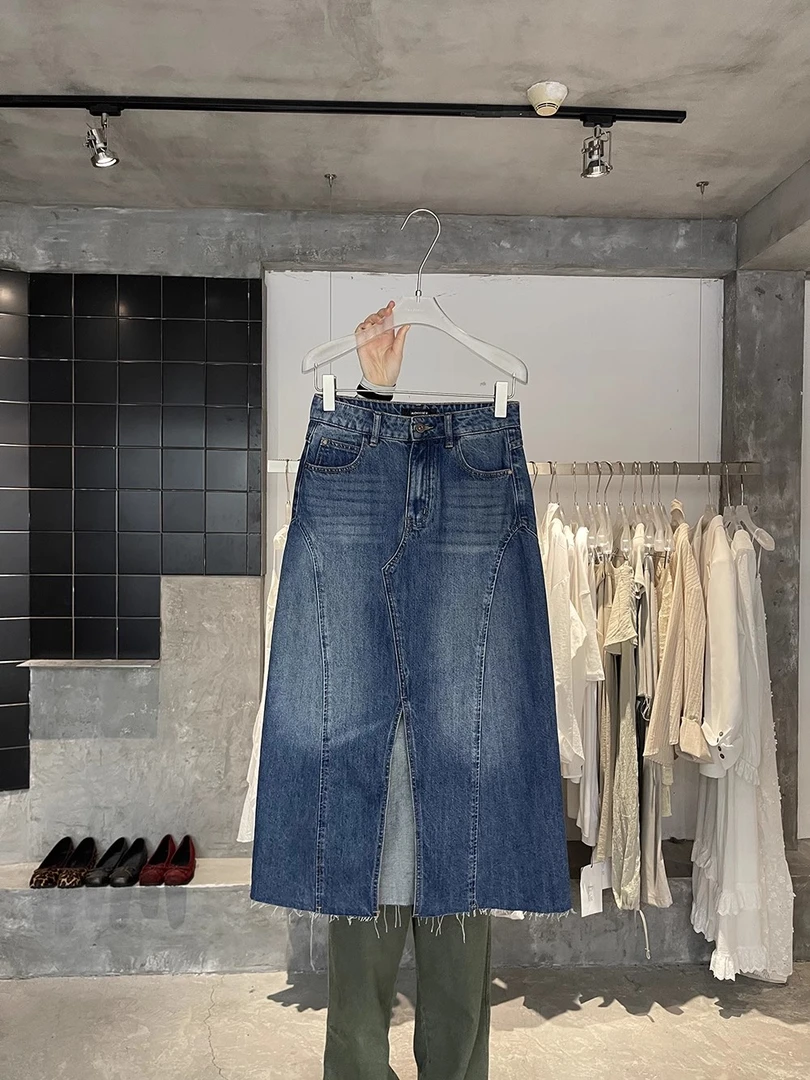 【清】NO退换ONEXH·IN choose u2025设计开衩牛仔裙韩系显瘦a字长裙