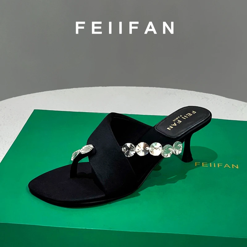 【现货】高跟拖鞋2025春夏季新款细跟外穿气质百搭女士水钻凉鞋1234