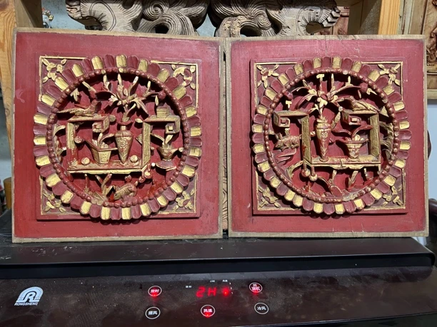 深雕博古动物板外方内圆