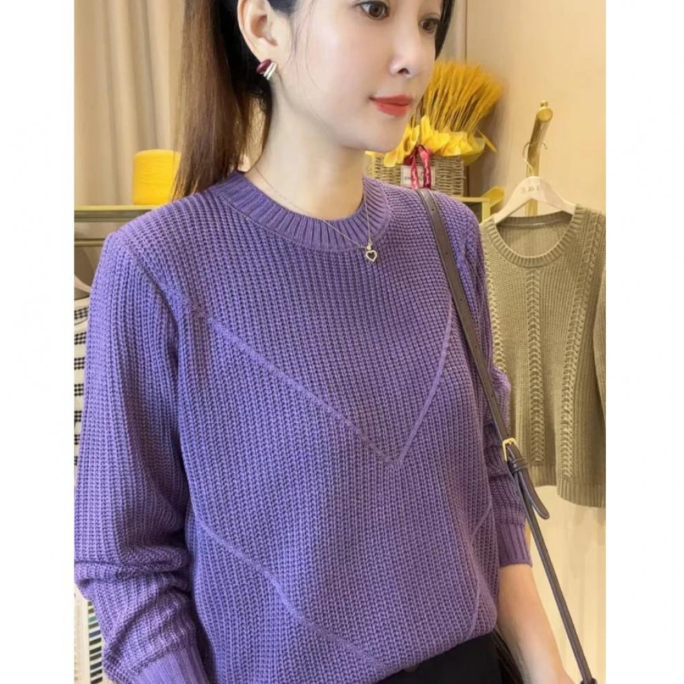 2024-V形圆领元宝针套头衫长袖气质百搭宽松显瘦新款秋季针织上衣