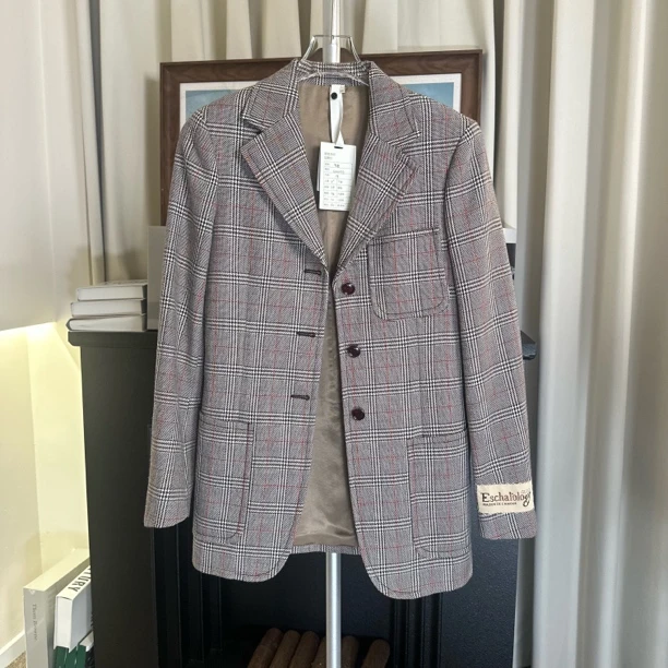 99新 GUCCI/古驰 A级 GU02433 logo贴花格纹西装38码原价26500
