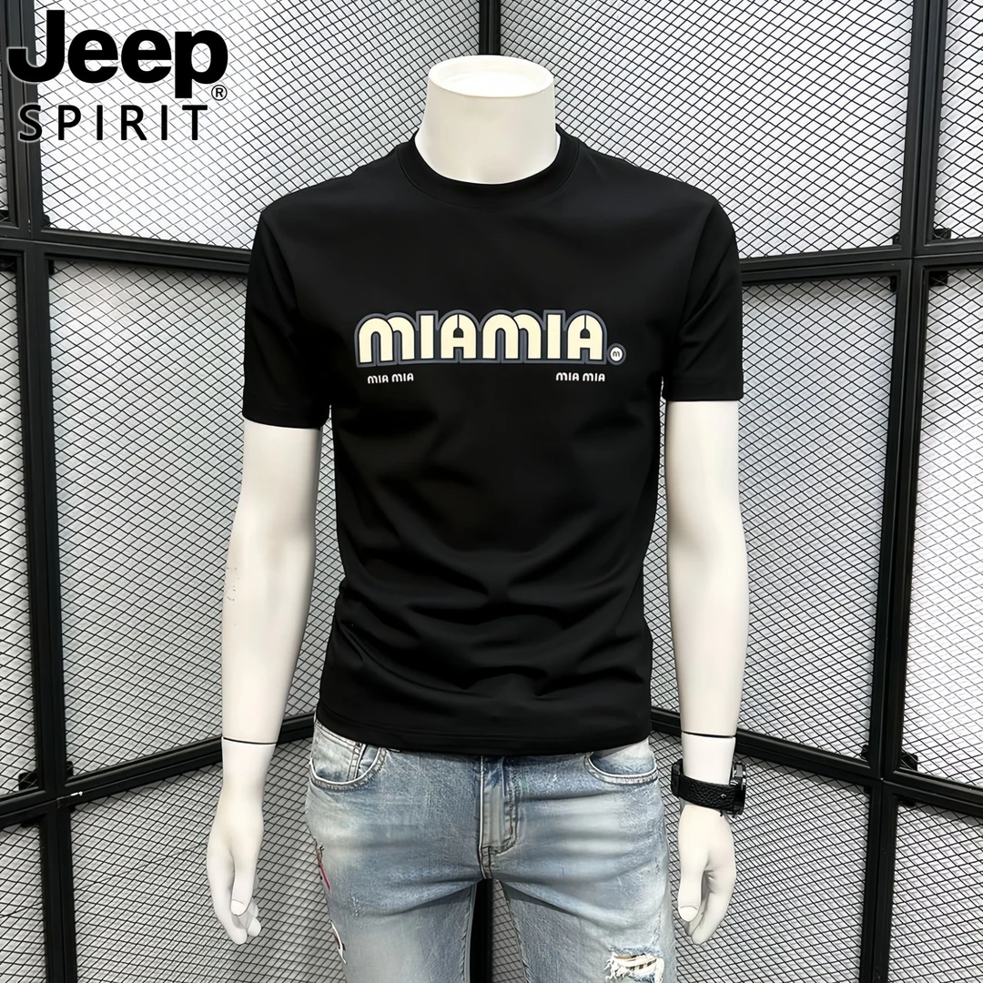 JEEP吉普夏季圆领短袖t恤男款潮流百搭印花简约休闲美式潮牌半袖