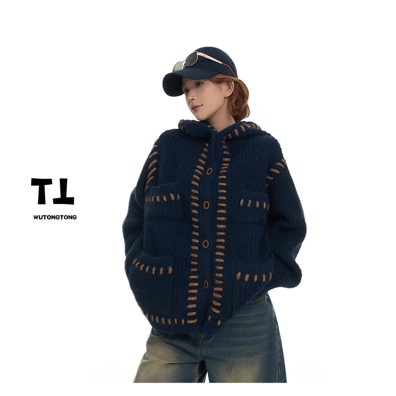 10/04【智性漫游】秋季厚款连帽毛衣外套女宽松针织衫韩版上衣62757