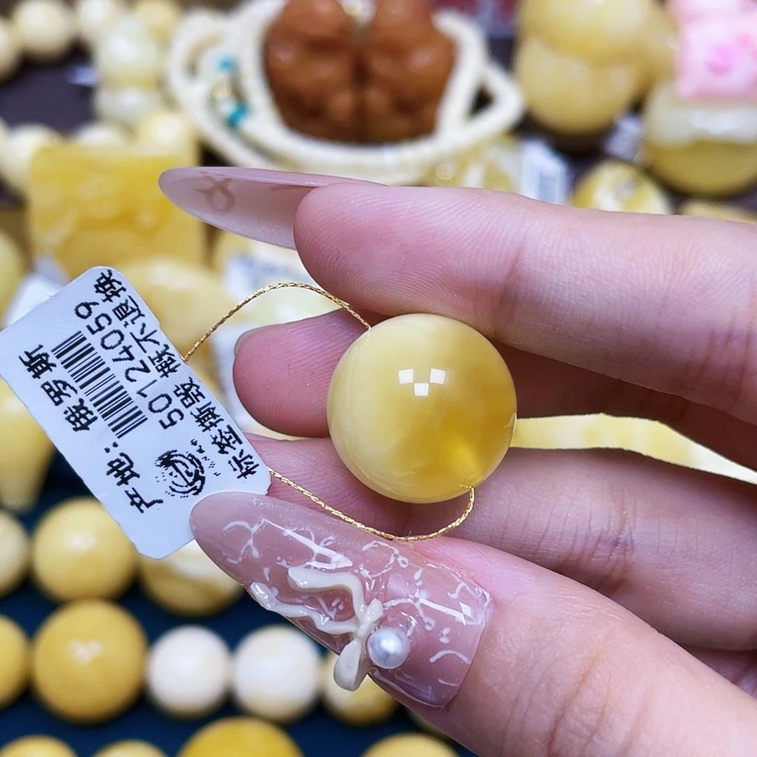 未镶嵌蜜蜡裸石金白圆珠17.2mm