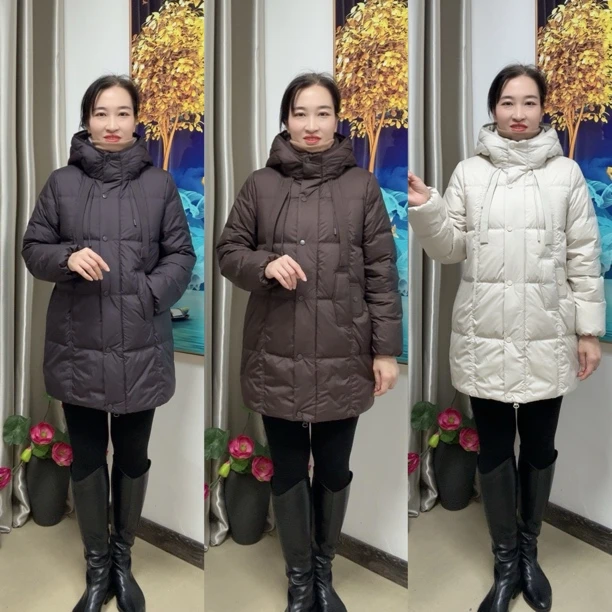 时尚中长款宽松洋气连帽羽绒服