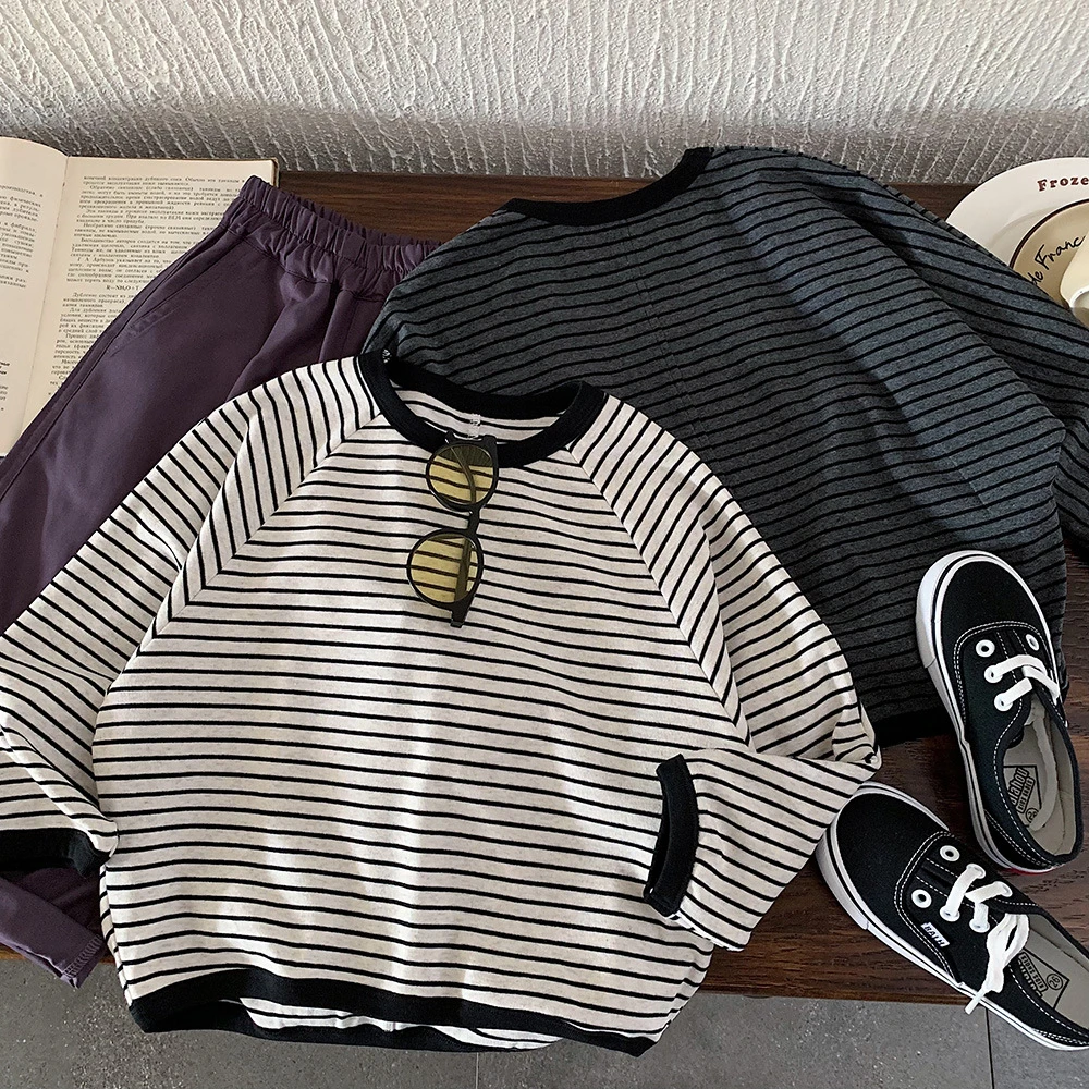my8054 儿童服饰男女童韩版条纹卫衣套头衫