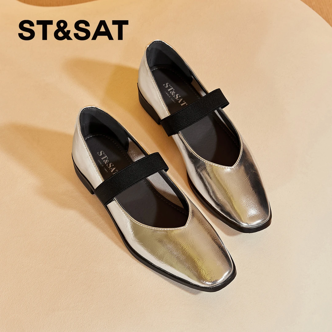 【官方正品】星期六夏季仙女风玛丽珍鞋浅口皮带装饰拼色休闲风单鞋