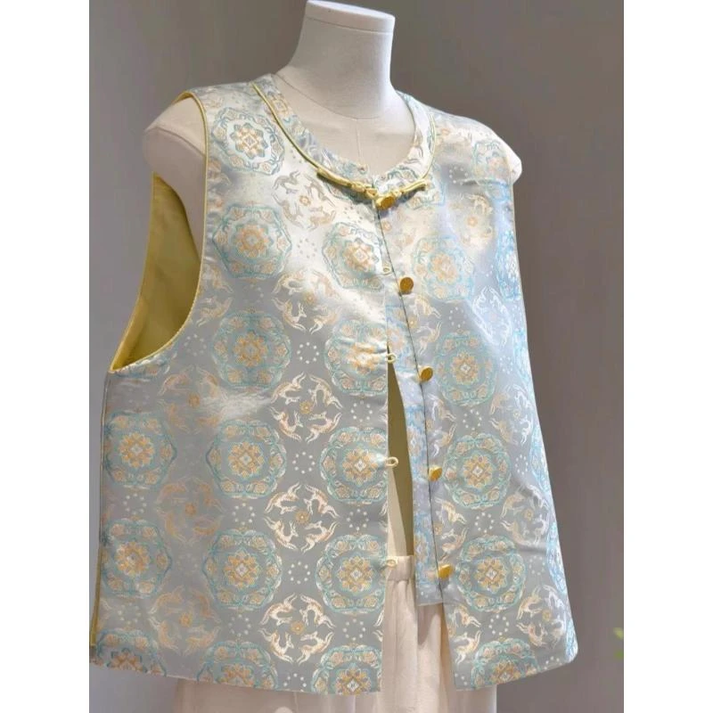 早秋2025新中式撞色马甲女国风年轻款无袖坎肩国风复古薄款背心