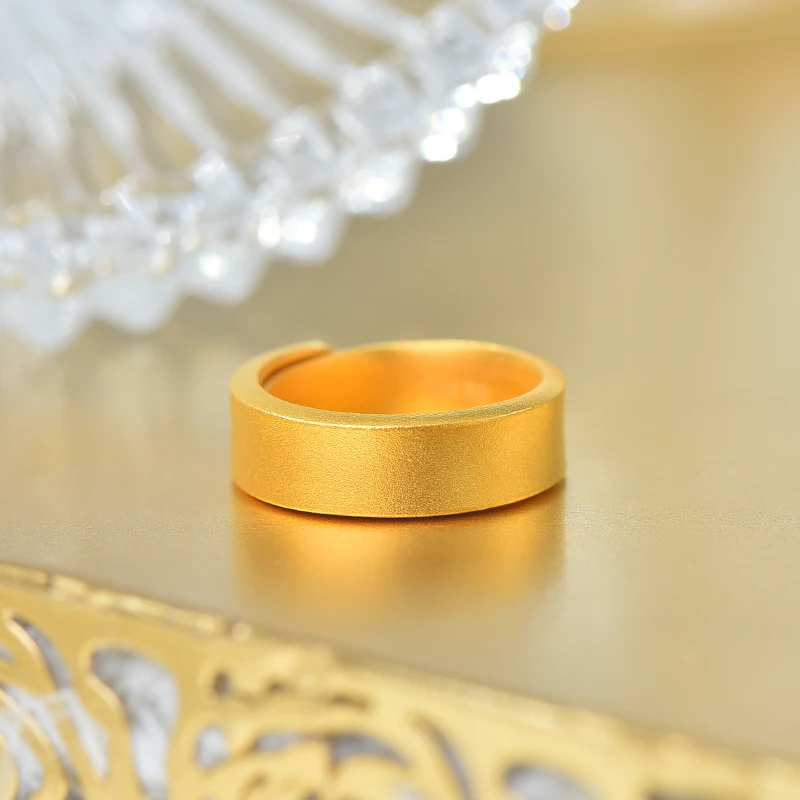 足银戒指 足银古法传承磨砂开口戒指指环简约情侣素圈窄版素戒