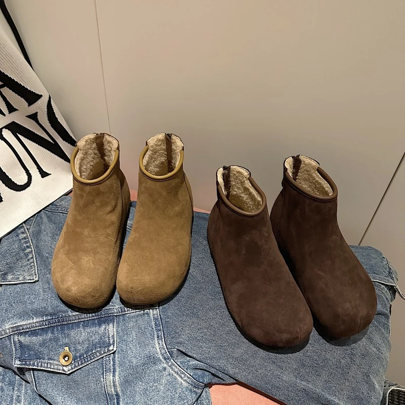 TS短靴2025冬季新款加绒加厚保暖平跟百搭圆头时尚休闲雪地靴女鞋