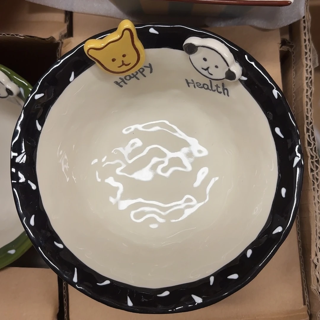 陶微瑕可爱陶瓷米饭碗黑色
