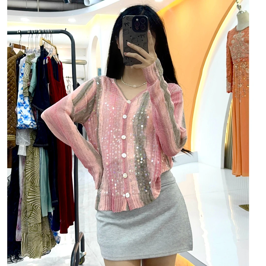 重工亮片显瘦长袖针织衫2025春秋季新款