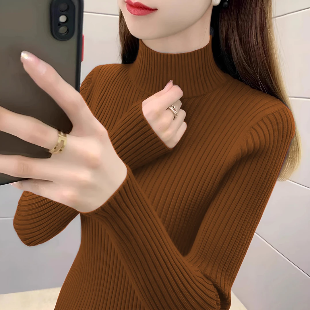 半高领毛衣女秋冬2025新款内搭修身厚款打底衫高级感显瘦针织上衣