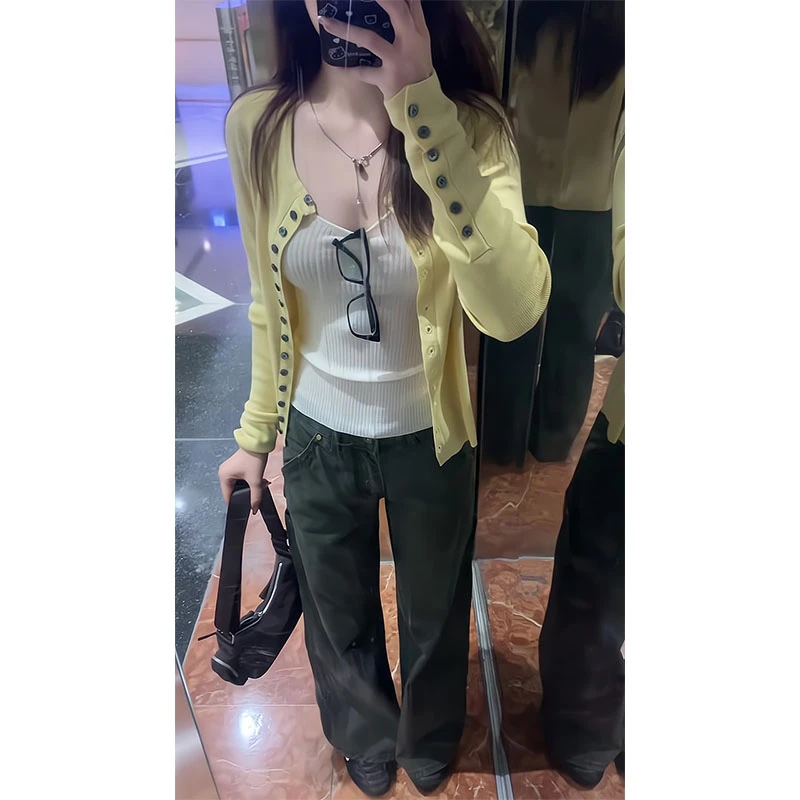 2025早秋新款韩系辣妹松弛感穿搭开衫内搭松弛感高腰显瘦休闲裤