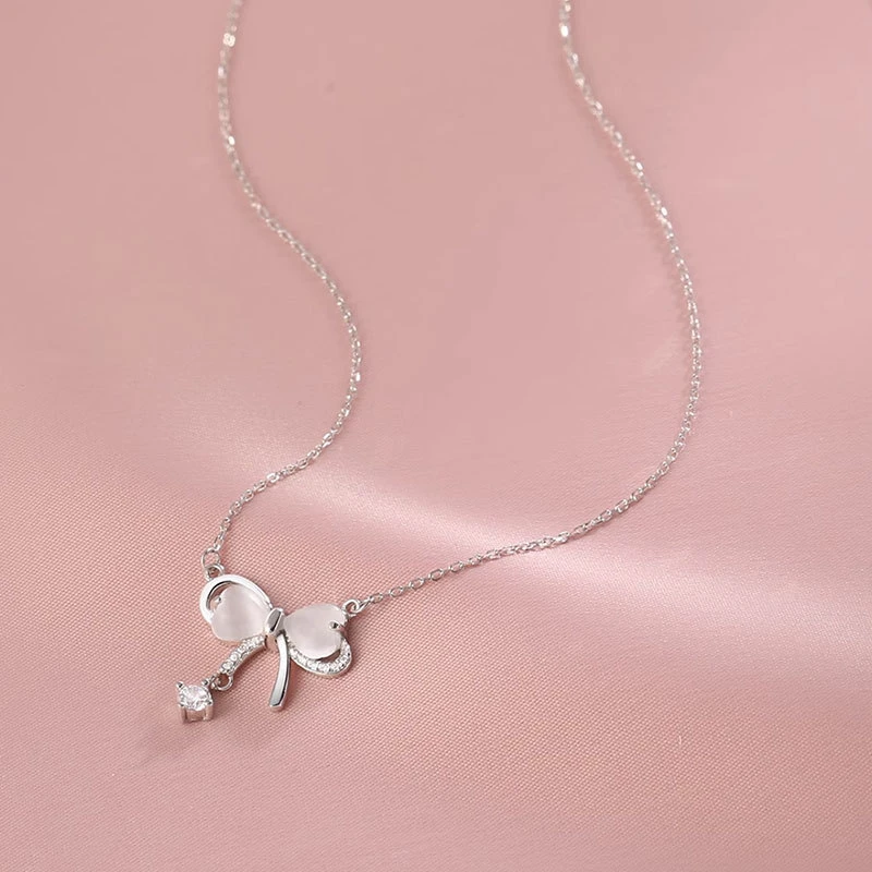 吊坠925银玻璃 乾佳S925猫眼石结项链2025新款爆款心形吊坠锁骨链