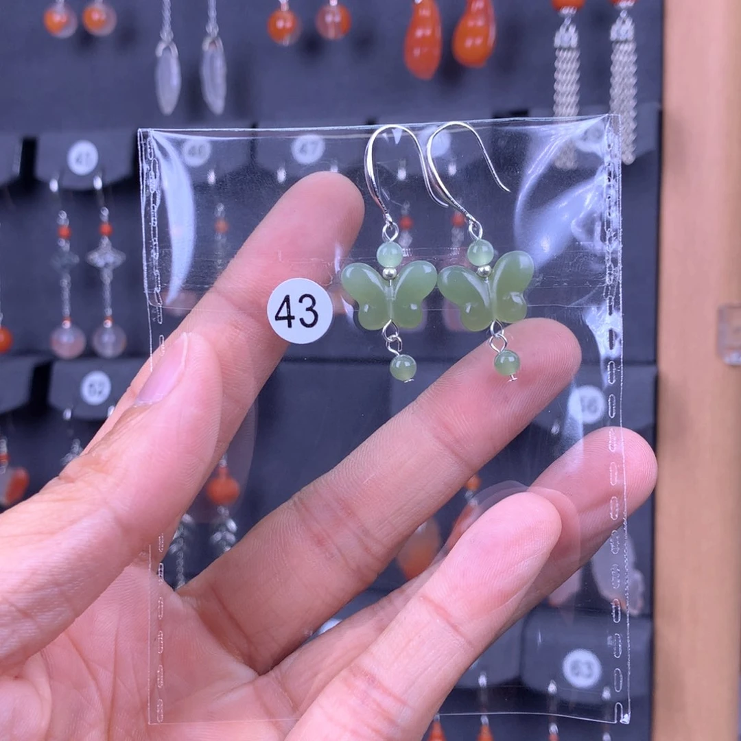 和田玉耳饰银S925镶嵌夏**荷