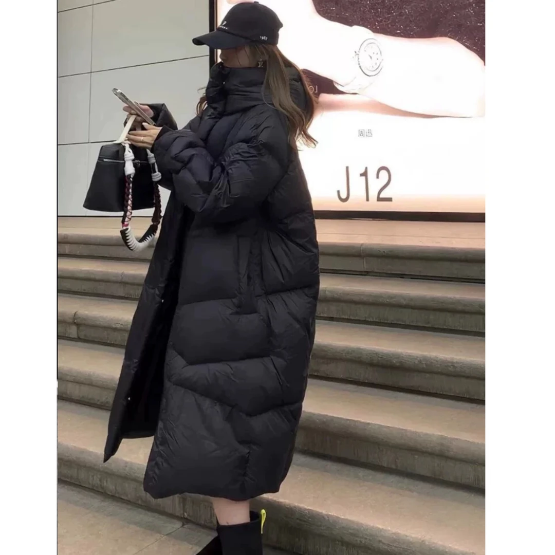 【江南烟雨】90鸭绒时尚休闲加厚韩版宽松连帽长款冬季保暖羽绒服