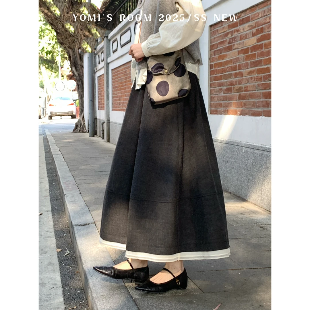 YOMI小个子定制【夜与法兰西】设计感拼接小众显瘦半身裙女春季新款