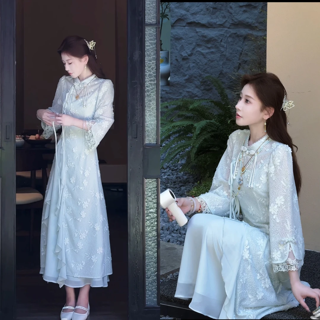 【婷婷】《杨柳依依》国风蕾丝刺绣旗袍套装裙 TTH2SQ790【Q】