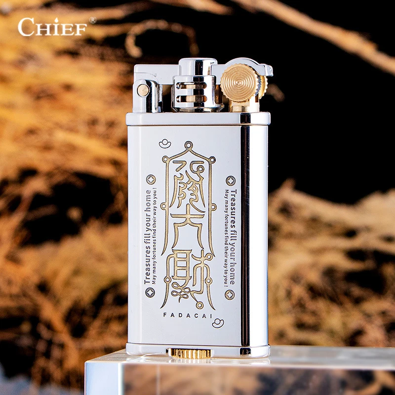 首领317-2黄铜煤油精美电镀打火机砂轮精雕发大财老式高档礼物