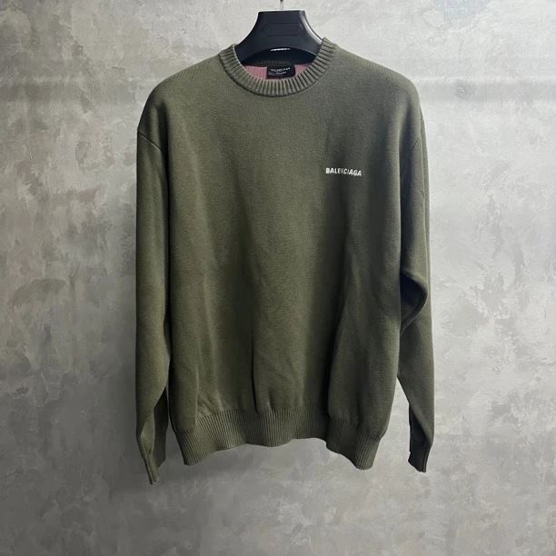 全新未使用 Balenciaga/巴黎世家 棕绿色logo印花套头长袖卫衣/S