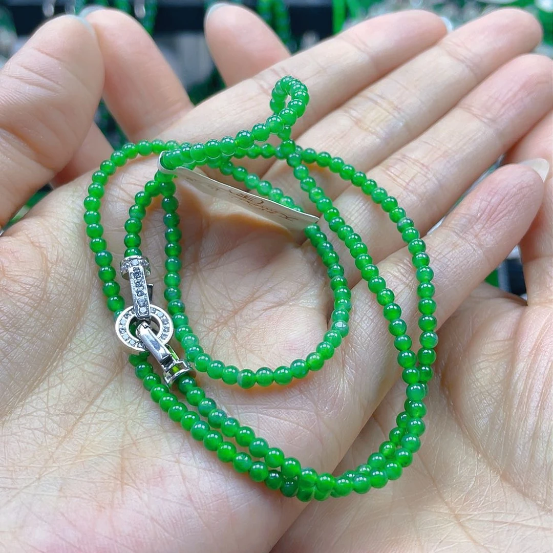 翡翠手串未镶嵌天然A货翡翠珠串卡2.9果绿