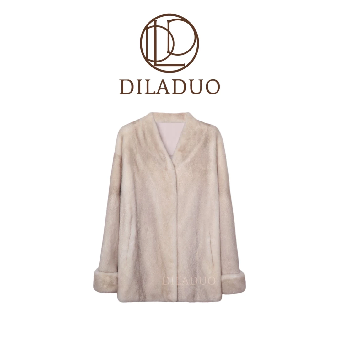 DILADUO/蒂拉朵【佐伊】新冬百搭女士V领短二皮草品质皮草海宁水貂