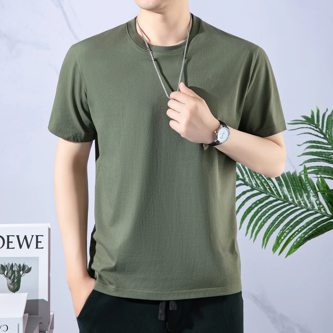 纯色100%纯棉透气弹力男士T恤夏季短袖打底衫时尚男士百搭阔版