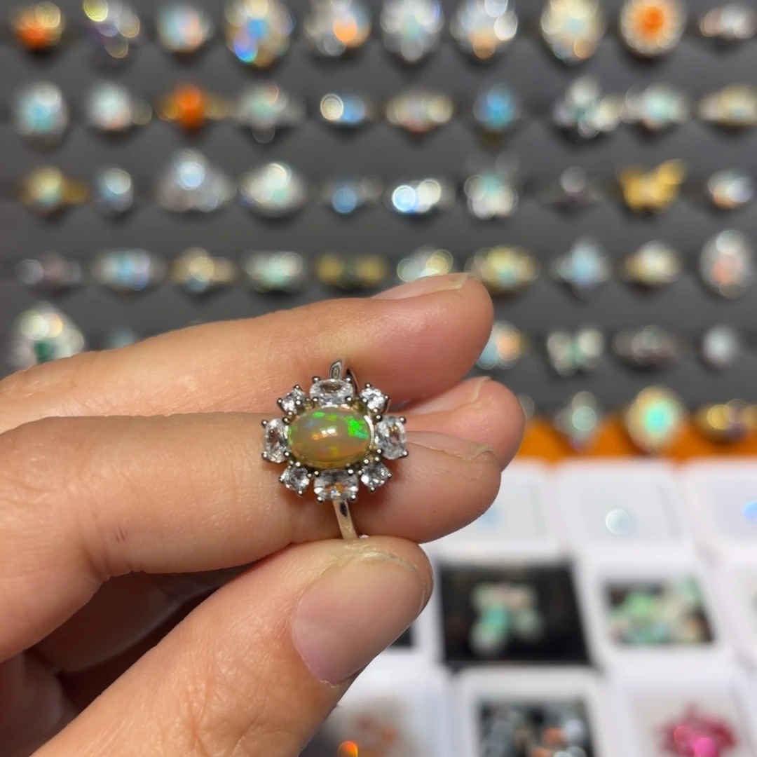 欧泊戒指银S925镶嵌欧波戒指