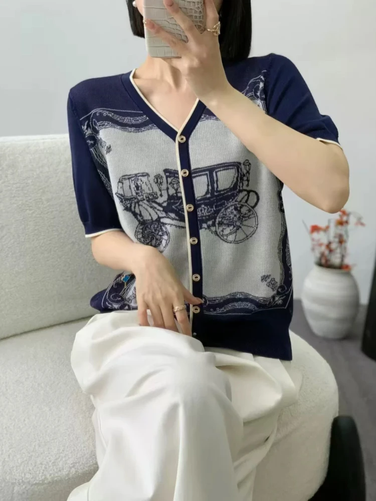 【100天丝莱赛尔】夏新品韩版薄款针织空调衫女士上衣5113