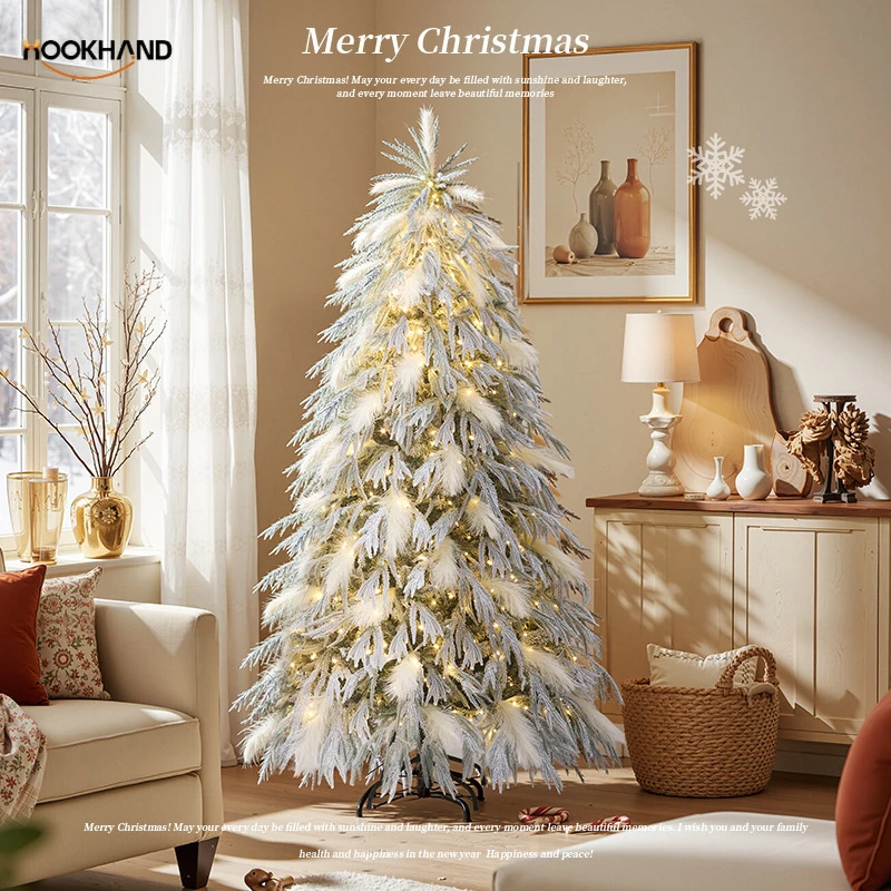 新款纯PE混合南洋杉植绒白色圣诞树雪景圣诞节装饰品大型摆件