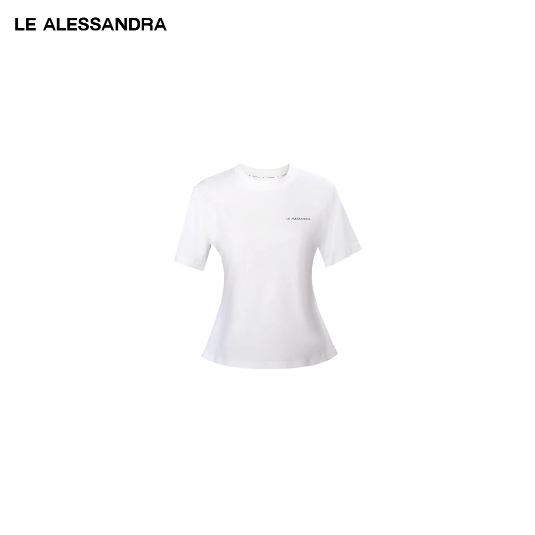 品牌直营 LE ALESSANDRA 春夏纯色女款收腰圆领T恤