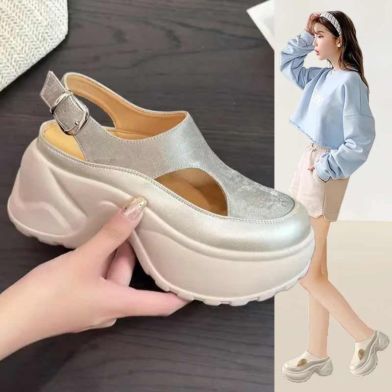 厚底凉鞋女夏镂空透气2025新款外穿增高8cm显脚小个子配裙子女鞋