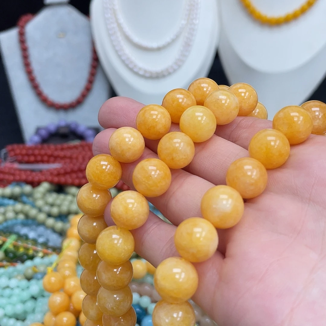 未镶嵌半成品玛瑙/玉髓蜜蜡黄玉12m散珠