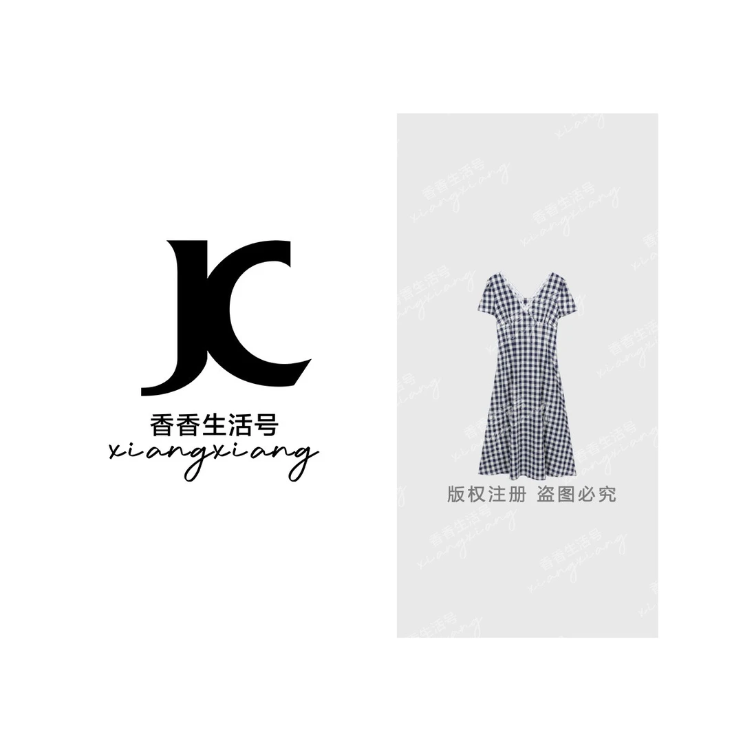 【婷婷专属】“春野”格纹蕾丝领连衣裙蝴蝶结点缀甜美学院风DM6627