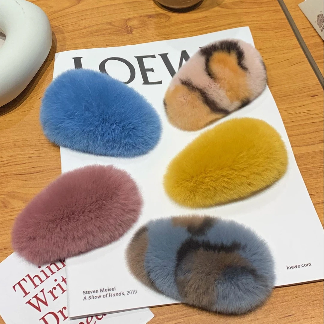 许多狗真正的雷克斯兔毛发夹Bb夹发夹芒果芯填充额刘海破碎的头发