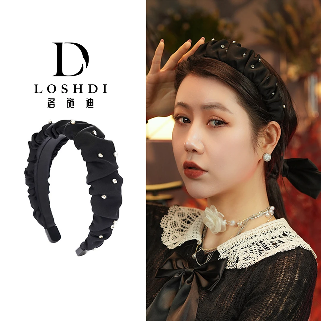 LOSHDI气质网红【耀光星星】时尚优雅发箍复古简约褶皱镶钻高颅顶