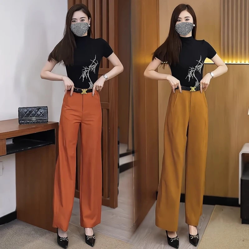 时尚西装阔腿裤女薄款2025夏季新款宽松显瘦直筒裤小个子休闲裤子