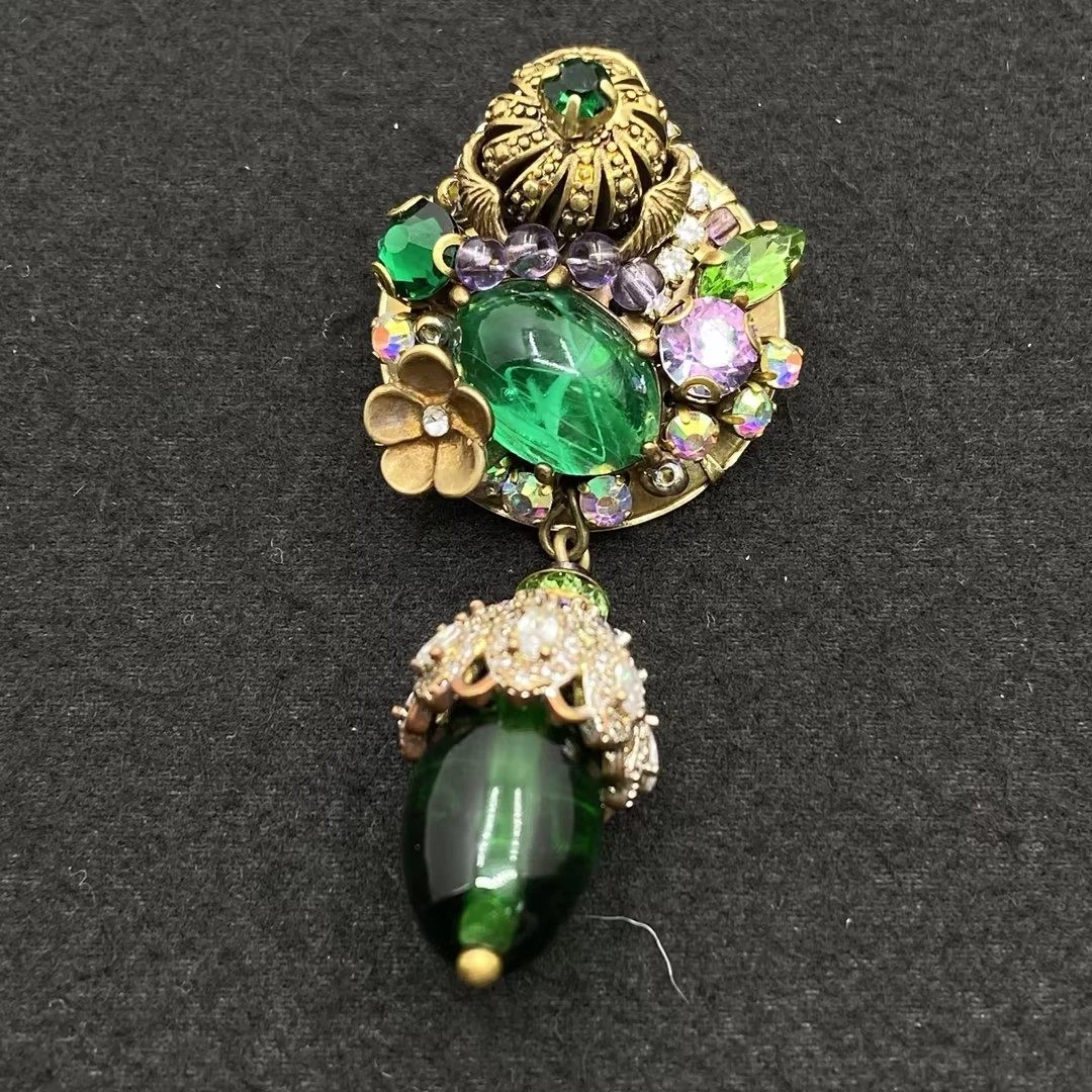 锌合金仿水晶胸针 【Liz璇子】花园系列老琉璃重工编织胸针H49558无